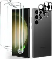 [Areaphmet] 3 Pack Soft TPU Film Screen Protector for Samsung Galaxy S23 Ultra with 2 Pack HD Camera Lens Protector, Fingerprint Compatible, 3D Curved Max Coverage, HD Clear, 5 Pack