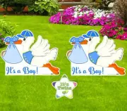 Twin Baby Boys Yard Stork Signs Kit, Lawn Announcement, Newborn Art Decoration