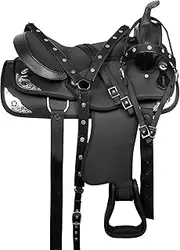 Western Horse Equestrian Saddle Tack Set | Lightweight Cordura Synthetic | Barrel Pleasure Set for Kids Youth Adult | Headstall Breast Collar Reins Set | Seat Size : 10" to 18"