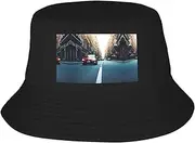 [FSCEV] Red Car and Bicycle Adult Double-Layer Fisherman Hat Women Men Beach Sun Hat Travel Foldable Brim Fishing, Black, One size