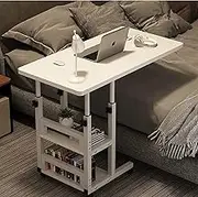 Small Standing Desk Adjustable Height, Multifunctional Work Laptop Desk, Anti-Bump Stand Up Table with Castor Wheels, Height Adjustable, for Home Office and Over Bed Use, Easy to Clean (White-C)