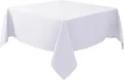 Biscaynebay Textured Fabric Square Tablecloths 90x90 Inches, White Water Resistant Card Table Cloth Folding Table Cover for Dining, Kitchen, Wedding and Parties etc. Machine Washable
