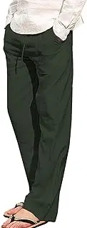 [Generic] Men's Loose Linen Pajamas Pants Casual Lightweight Elastic Waist Yoga Pant Relaxed Open Button Mens Beach Trousers, Green 4, Small