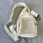 Baggallini Central Park Sling Faux Fur Sherling Cream Crossbody Travel Work