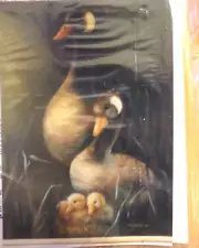 PAT CLARKE NESTING CANADA GEESE FAMILY 1983 ACRYLIC PAINT PATTERN