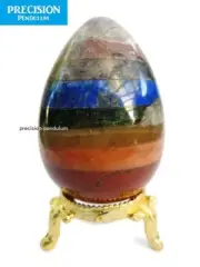 Chakra Seven Healing Crystal Gemstone Egg on Gold Metal Stand