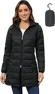 [Royal Matrix] Women's Plus Size Puffer Jacket Packable Lightweight Hooded Quilted Spring Fall Long Puffer Coat