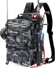 Dolodomy Fishing Backpack With Rod Holder, Fishing Tackle Storage Bags Fishing Tackle Box Backpack Fishing Tackle Bag, Black Camo