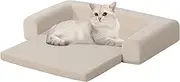 DGBAOBEI Pet Bed 2 in 1 Cat Bed Fold Out Puppy Sofa Velvet Fabric Pet Mat for Cat and Puppy(Beige)