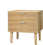 ALFORDSON Bedside Table 2-Drawer Nightstand, 48x 40x 52cm, Side Cabinet Chest Table for Hallway, Bedroom and Living Room, Wooden Organiser Storage with Slatted Front (Wood Color)