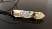 Silver Orgonite pendant with kyanite, diamonds, Herkimer Diamond, Moldavite
