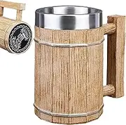 Barrel Beer Mug - Vintage Tea Mug with Handle | 600ml Double Wall Juice Container, Beverage Drinkware for Men, Women