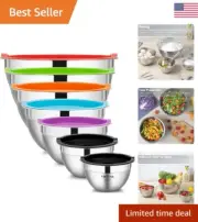 Nesting Stainless Steel Mixing Bowls Set with Lids - 7 Piece Set for Kitchen
