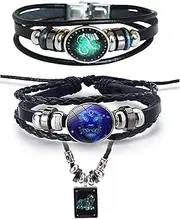 [Wryhaul] 3 Piece Set Gleym Bracelet, Gleym Manifestation Bracelet Zodiac Signs Spirit Bracelet + Pendant, Adjustable Handmade Bead Woven Constellation Spirit Bracelet Glow In The Dark