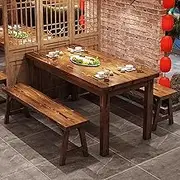 DRQXCN Dining Table with a Table and 2 Benches, Rectangular Dining Set for 4 People, Kitchen Set with 3 Tables, Solid Wood Dining Table 140 x 70 cm/55.1 x 27.5 Inches