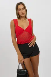 Red Lace Top Sleeveless - Size 6XXS, Women's Top