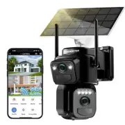 4K Solar Security Cameras Wireless Outdoor, Dual Lens 360°PTZ Solar Cameras f...