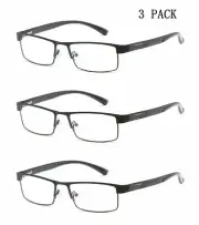 3 Pack Mens Rectangle Business Reading Glasses 1.0 1.5 2.0 2.5 3.0 3.5 4.0 A363