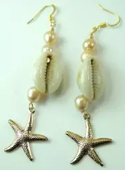 Earrings Sea Life Ocean Dangle with Shells & Pearls Handcrafted Beach Wedding