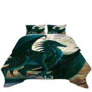 Fantasy Painting Green Dragon on Cliff Coverlet