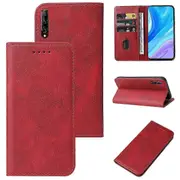 For Huawei P Smart Pro Magnetic Closure Genuine Leather Phone Case Red