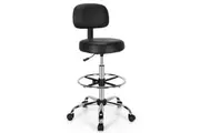 Giantex Ergonomic Swivel Drafting Chair w/Retractable Mid Back & Casters & Faux Leather Cushions for Home Office Black