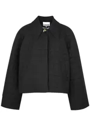 Ganni Quilted Logo Nylon Jacket - Black - L/XL (UK16 / XL) L/XL (UK16 / XL)