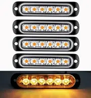 4PCS 6 LED Emergency Strobe Lights, Warning Flashing Light Bar, for Car,Vehicle, Trucks,Off Road, Amber White (yellow)