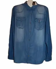 Buffalo David Bitton Men's Blue Jeans Logo Casual Cotton Shirt Size XL