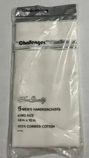 Vtg Challenger Mens King Size Handkerchiefs 18X18 Sold by Kmart White Pack of 5