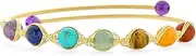 [Bling Jewelry] Spiritual Multicolor Colorful Healing Gemstone Yoga Chakra Bangle Small Wrist Dainty Faceted Stagger Rainbow Tourmaline Caviar Seed Beads Bracelet Earrings for Women 18K Yellow Gold Plated Adjustable