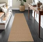 IOHOUZE Washable Runner Rug 2'x8' Non Slip Rubber Backed Hallway Runner Entryway Runner Indoor, Kitchen Rugs Woven Cotton Floor Carpet for Hall Entrance Bedroom, Orange/Tan/Brown