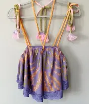 By Anthropologie Flounce Knit Tank Lace Cropped Braided Tassel Straps Purple S