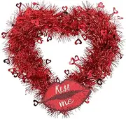 GAROZATION Valentine's Day Front Door Wreath Heart Shaped Tinsel Decor Home Party Decoration