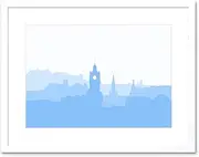 Scotland Geometric Cityscape Edinburgh Blue Framed Wall Art Print
