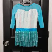 Weissman NWOT child XL blue white sequin fringe costume jazz tap solo