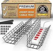 Under Desk Cable Management Tray - Under Desk Cable Organizer for Wire Management. Desk Cable Tray for Office and Home. Perfect Standing Desk Cable Management Rack (Black Wire Tray - Set of 2X 17'')
