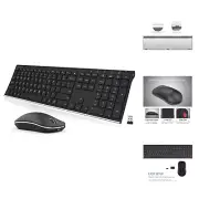 2.4G Wireless Keyboard and Mouse Combo Stainless Steel Ultra Slim Full Size K...