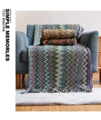 Bohemian Style Knitted Afghan Throw Blanket Sofa Bed Couch With Tassels-1016