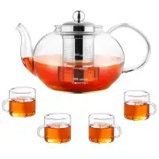 Glass TeaPot Gift Set - 1200ML / 40 OZ Glass Tea Kettle with 4 Tea cups Teapo...