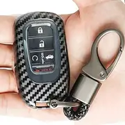 For Honda Key Fob Cover,Premium Hard ABS Carbon Fiber Pattern Key Fob Case for 2022 2023 2024 2025 Honda Civic Accord Pilot CR-V XR-V HR-V City with Keychain, Black