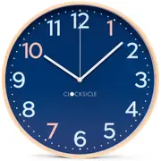 Clocksicle Silent Wood Wall Clock, Sailor Blue, 40cm