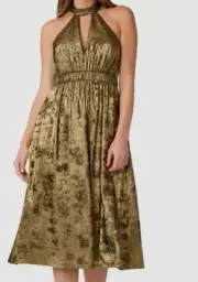 $245 Aidan Mattox Women's Gold Cutout-Detail A-Line Midi Dress Size 6