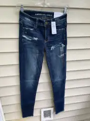 american eagle AE Ne(x)t Level Jegging Destroyed White Dark LOW RISE Size 0R