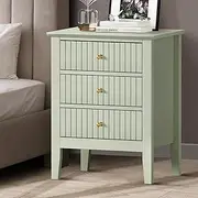 [OIKITURE] Bedside Table with 3 Drawers Lamp Table Storage Cabinet Nightstand Green