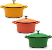 Mini Dutch Oven Pot Set of 3 - Enamel Surface, Non-Stick Cast Iron Cookware - Id