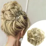 Womens Wig Human Hair Bun Scrunchie Ponytail Gold Hair Curly Natural Girls Wigs.