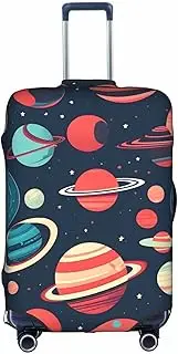 [HTTUP] Outer Space Planets Print Practical Elastic Washable Travel Luggage Cover with Concealed Zipper for Suitcases, White, Medium