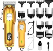 Mens Hair Clipper Professional Hair Trimmer Barber Clipper Set Beard Trimmer Cordless Hair Cutting Grooming Kit LED Display USB Rechargeable