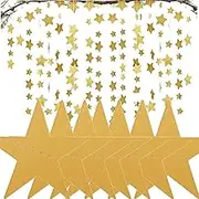 165 Pcs Glitter Five Star Cutouts, Paper Star Confetti Cutouts Wedding Party Decor, Star Cutouts for Bulletin Board Classroom Wall Party Decoration Supply(Gold, 5 Strings)